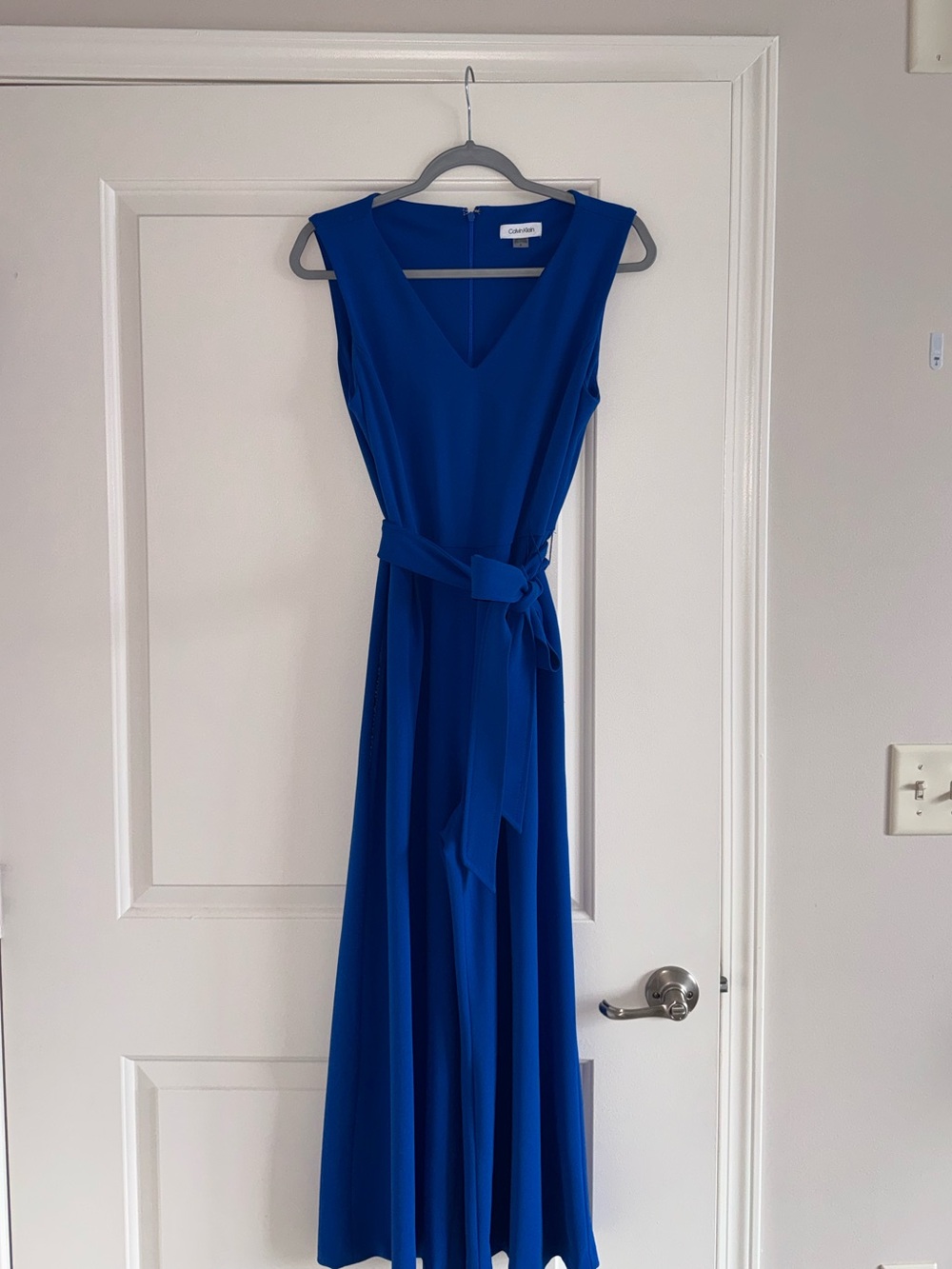 Calvin Klein Vibrant Blue Sleeveless V-Neck Belted Jumpsuit - Picture 3 of 6